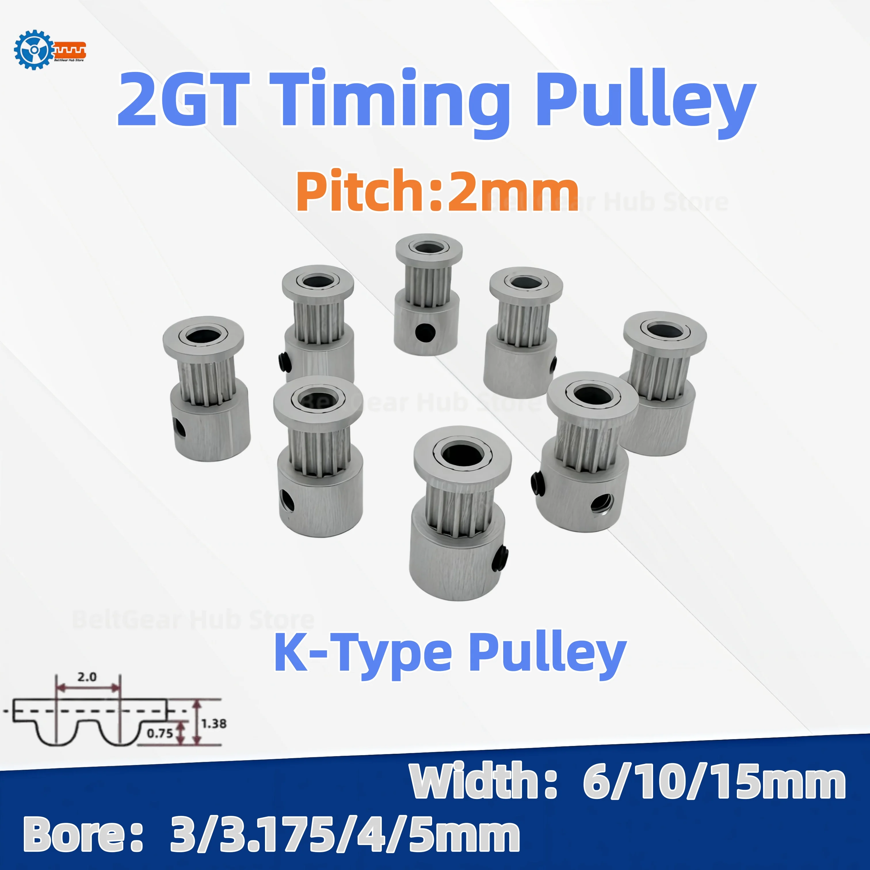 GT2 12Teeth Timing Pulley K-Type Bore 3/3.175/4/5/mm Belt Width 6/10/15mm Tensioning Wheel 12T Synchronous 3D Printer Parts