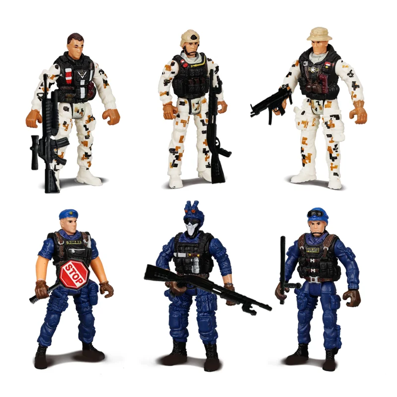 6Pcs Warrior Elite Force 1:18 Military Snow Soldiers Navy Action Figure Toys Movable Army Man w/ Weapon for Children Boy Gifts