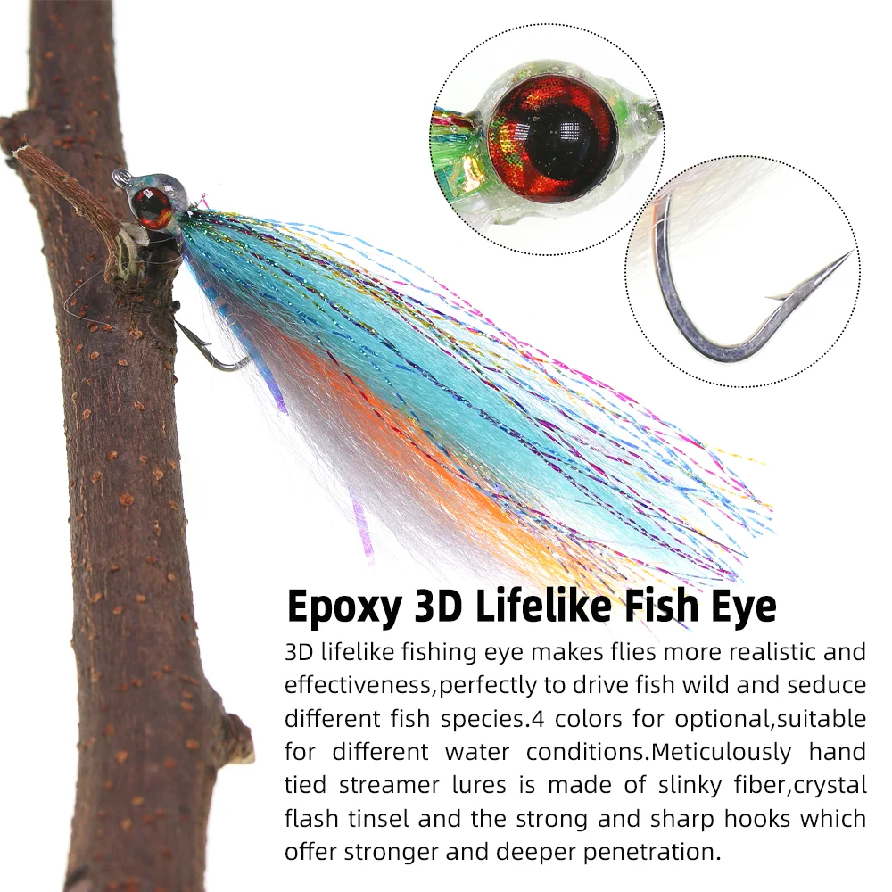 1 Stück/4 Stück Epoxy 3D Fischaugen-Köder, Minnow, Slinky-Faser-Köder, Salzwasser-Streamer, Fliegenfischen, Forellenköder, Angelköder – Detail 5