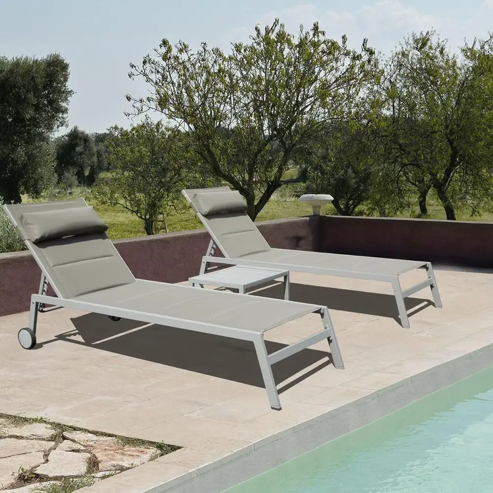 

Комплект для отдыха из 3 предметов: уличный набор из текстиля с мягкими подушками, штабелируемые кресла, регулируемое наклонение спинки, приставной столик, колесики для бассейна и пляжа