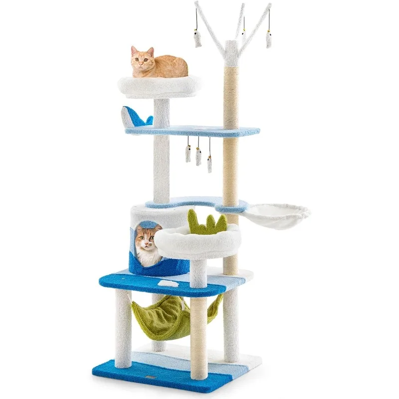 Multi-Level Cat Tower with Sisal Scratching Posts, Condo, Perch, Hammock, Jump Platforms, Hanging Interactive Toys