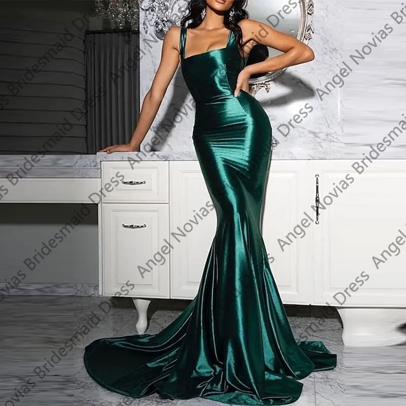 

Customized Long Mermaid Green Bridesmaid Dresses with Straps Wedding Guest Party Gowns vestido de madrinha de casamento
