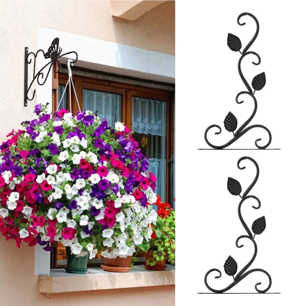 2pcs Iron Wall Mounted Iron Hanger Hook Black wear resistant Plant Hanger Bracket 11x9 in high load bearing