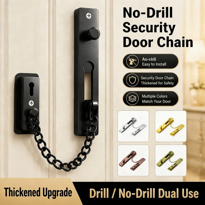 Stainless Steel Door Security Chain Lock, Punch & No Punch Dual Use Door Latch, Indoor Anti-Theft Door Buckle for Home Hotel