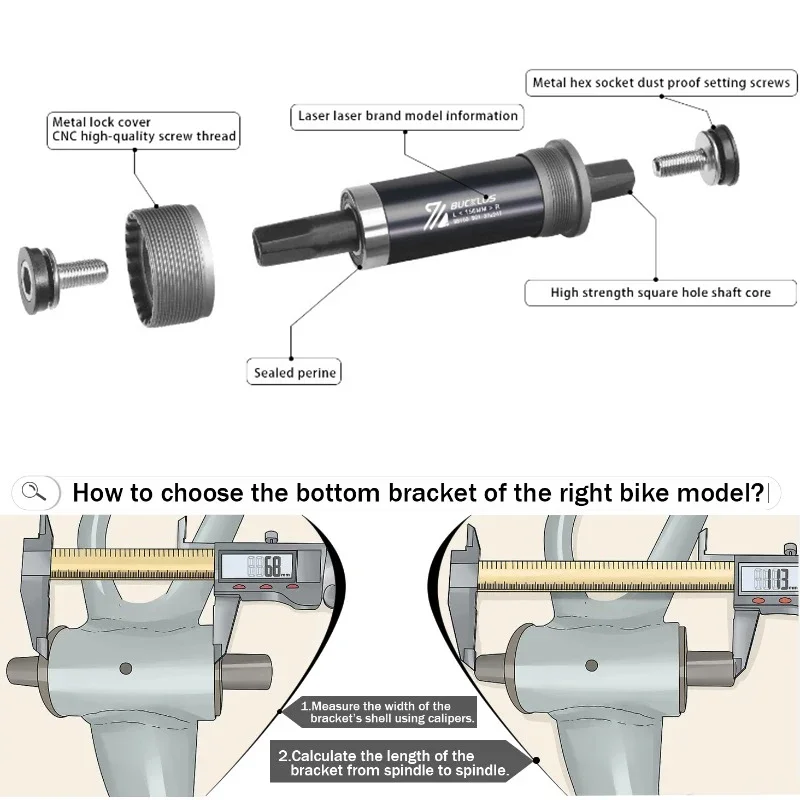 BUCKLOS Bicycle Square Bottom Bracket 80*140 100*156 110*166 E-bike Crank Bb CNC Sealed Bearing Bottom Bracket for Fat Snow Bike