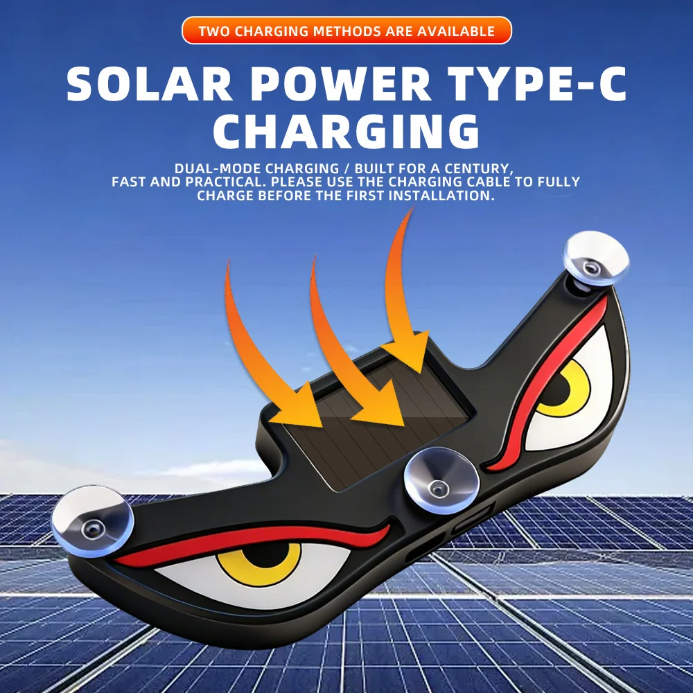 Solar Powered Car Neon Light Wireless Cool DEMON EYE Led Ambient Light Suction Cup USB Rechargeable Atmosphere Breathing Lamp