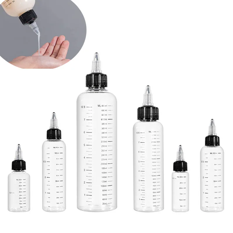 

50Pcs 30ml-250ml Clear Plastic Dispensing Bottle W/ Twist Caps Graduated Bottles for Measurement Liquids Inks Crafts Hair Salon