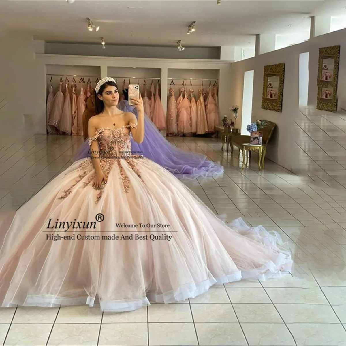 

Gorgeous Sweetheart Quinceanera Dresses Flowers Off The Shoulder Evening Dress 2023 Ball Gown Shiny Floor Length Sweep Train