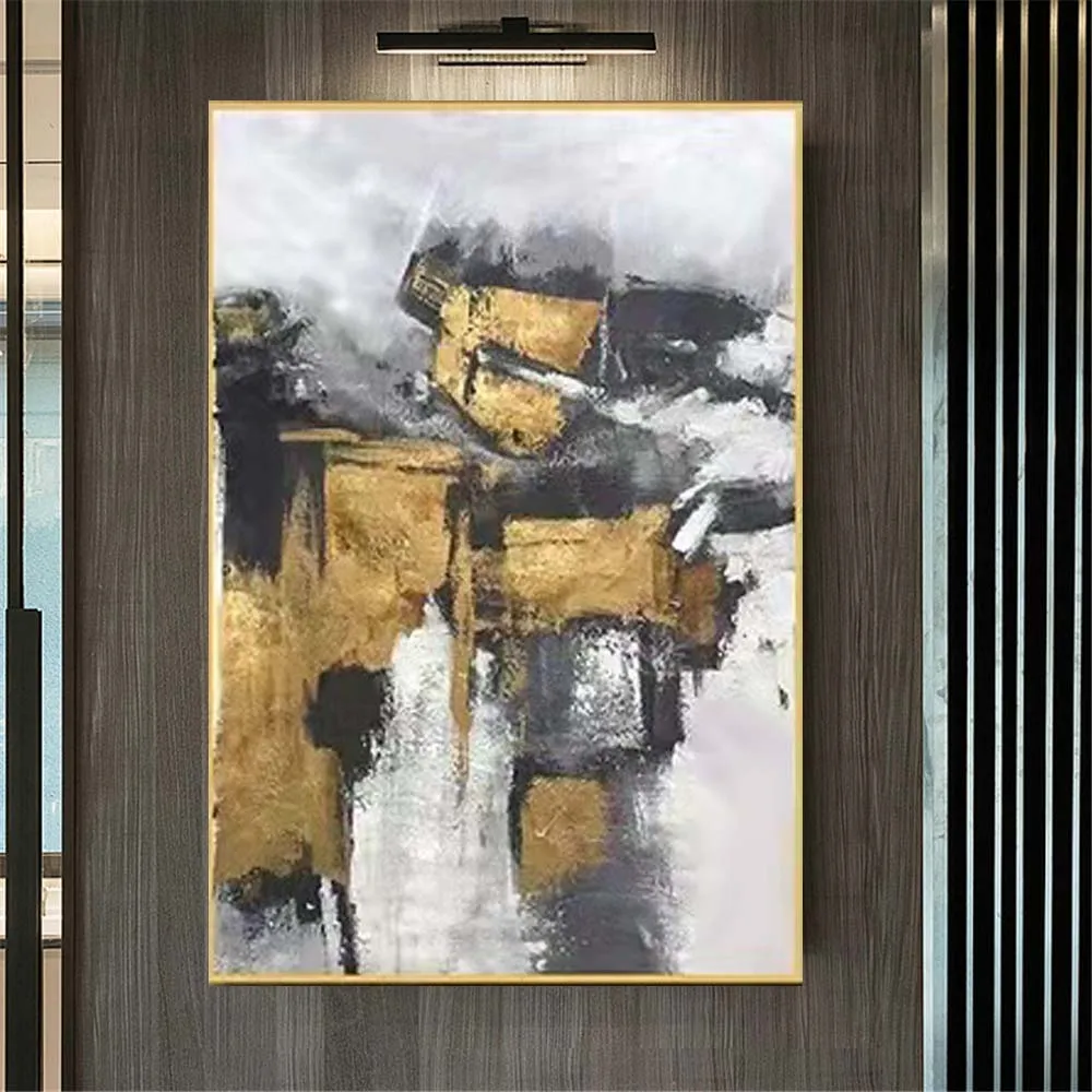 100% Handmade Gold Foil Luxury Home Wall Art Picture Trim Top High Quality Landscape Oil Painting Decor Living Room Gift Artwork