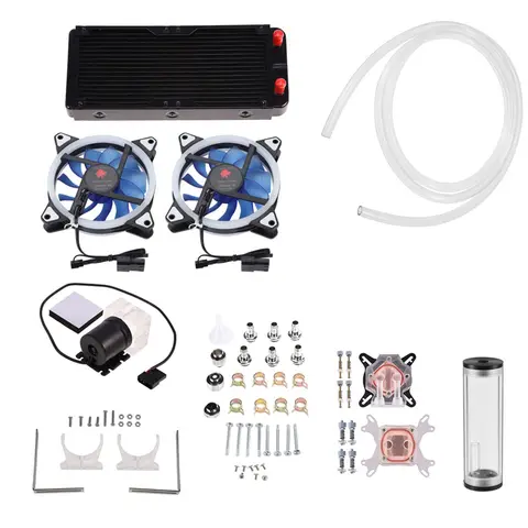 Computer Water Cooling Kit with 600L/H Water Pump 160mm Cylindrical Water Reservoir 240mm Heat Sink GPU CPU Block 120mm LED Fan