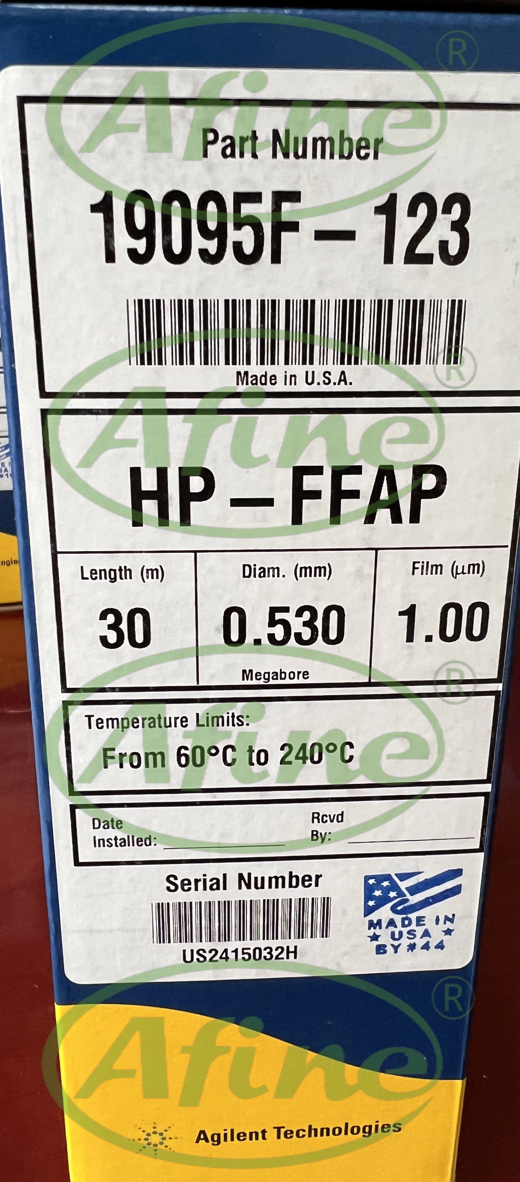 AFINE Agilent JW HP-FFAP GC Columns 19095F-123 Gas Chromatography Columns 30m, 0.53mm, 1.00µm, 7” Rack