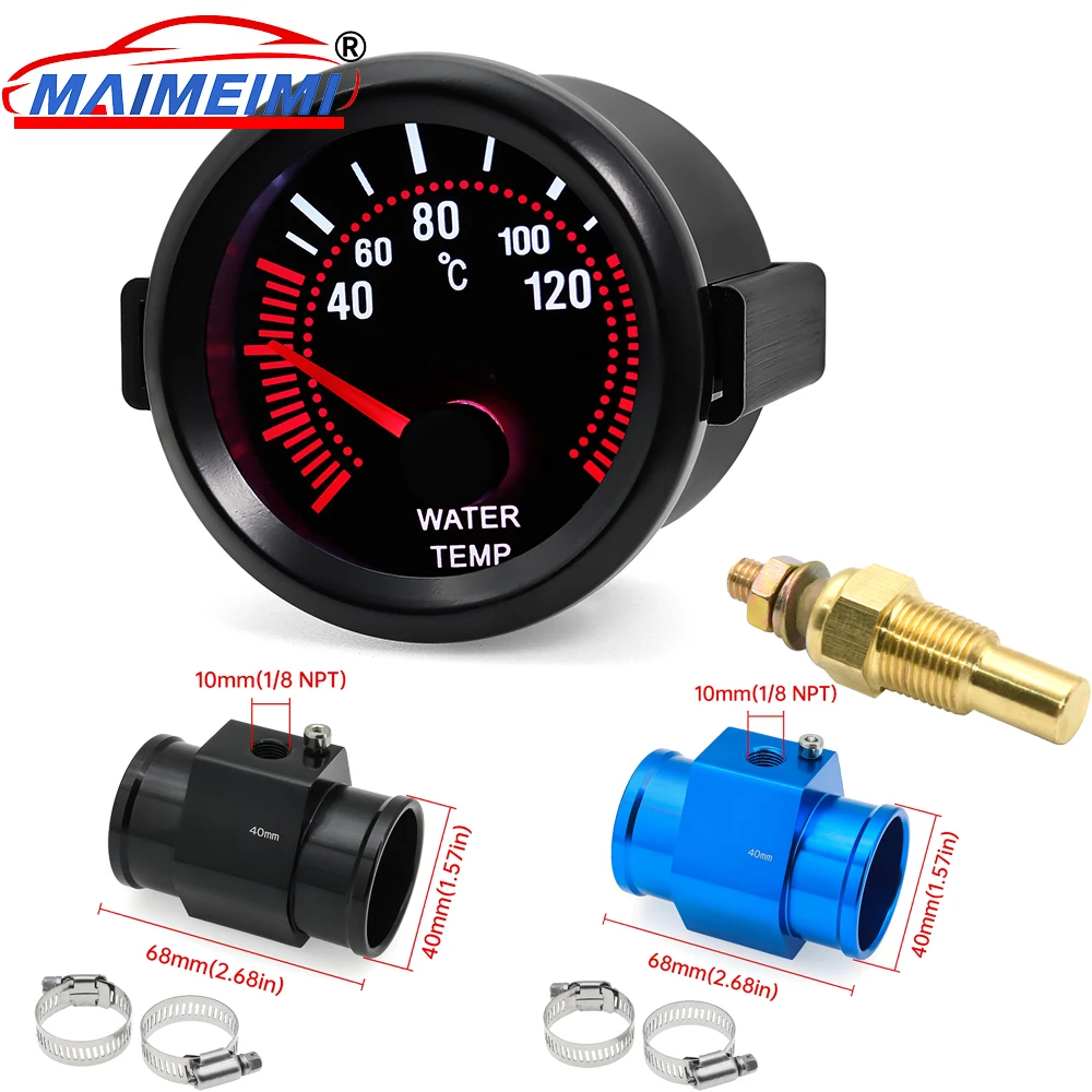 

52mm Car Gauge Water Temp Temperature Gauge 40~120 ℃ With White Backight 26-40MM Water Temp Adapter Joint Pipe