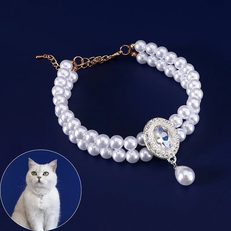 Collier de perles réglable pour chien et chat, pendentif en diamant, collier pour animal de compagnie de luxe, accessoires de costume de mariage, bijoux d'anniversaire et de Rh, mode