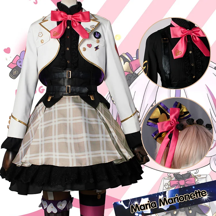 Cos-kiki anime vtuber nijisanji maria marionete jogo terno cosplay traje lindo adorável estilo escolar uniforme roupa de halloween