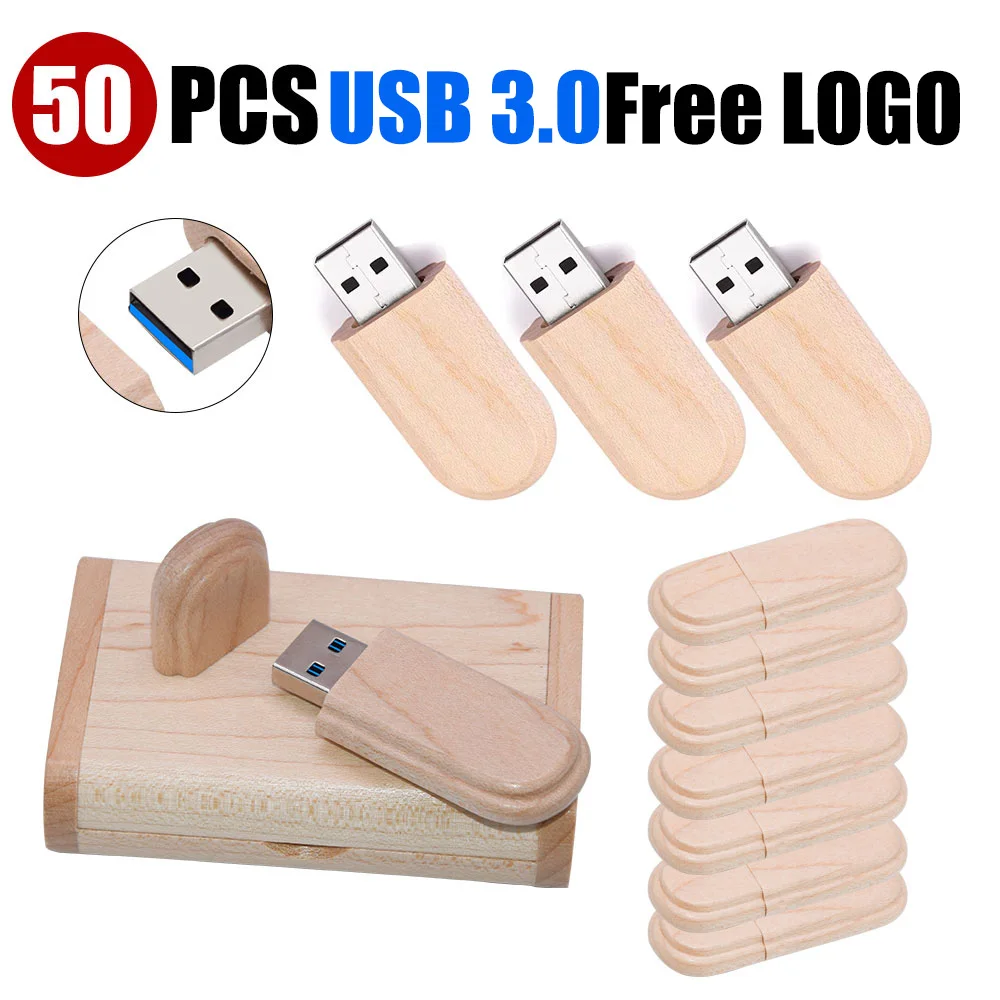 50PCS/LOT (free custom LOGO)wooden usb + box USB3.0 flash drive pendrive 8gb 16gb 32gb 64gb 128gb memory stick photography photo