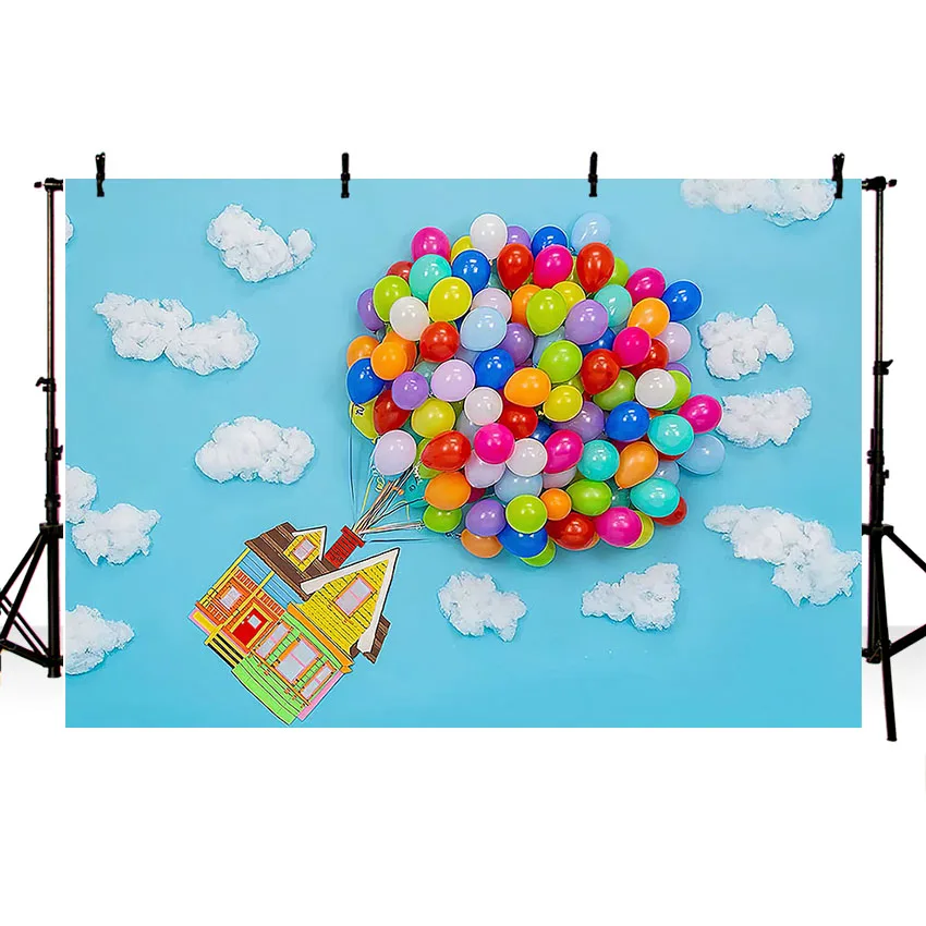 Mehofond Photography Background Adventure Up Up and Away Balloon Blue Sky White Cloud Birthday Party Decor Backdrop Photo Studio