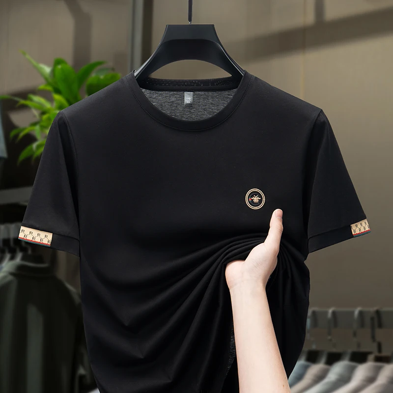 

Summer Short Sleeved T-shirt for Men, Solid Color Round Neck Top, Loose and Breathable Half Sleeved T-shirt, Versatile for Men