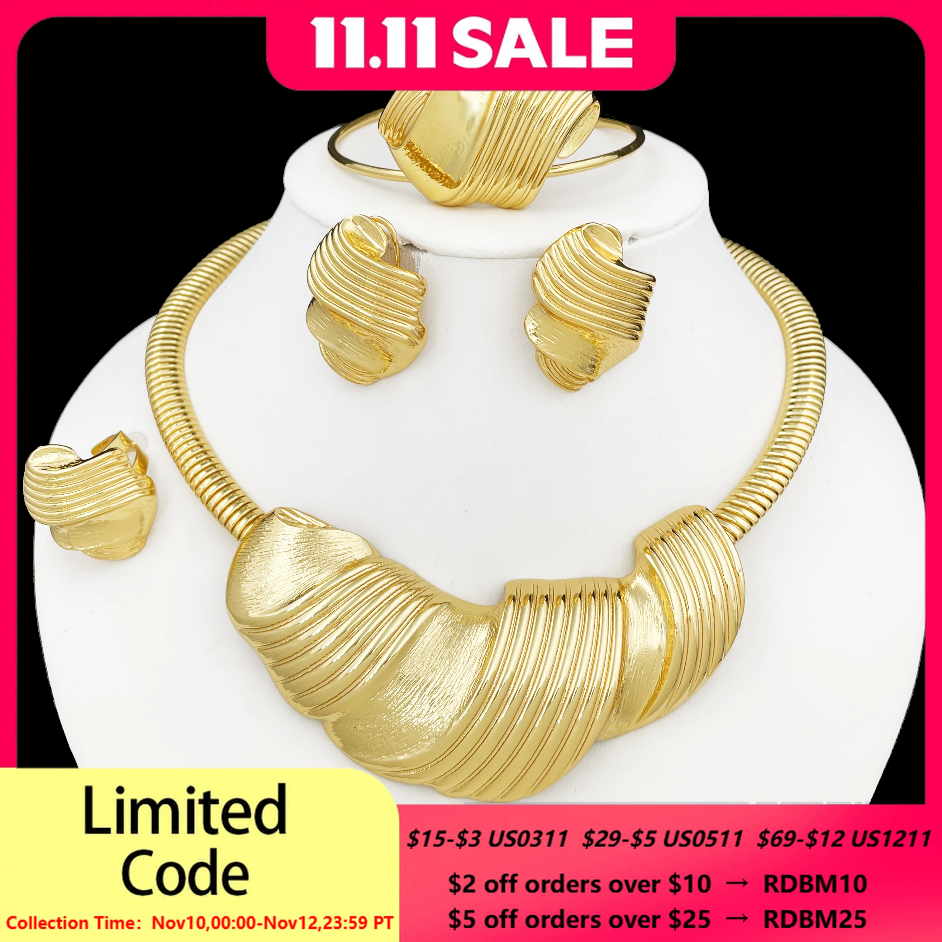 

Dubai 18K Gold Plated Jewelry Set For Women Gold Color Necklace Earrings Bracelet And Ring Full Set Jewelry Nigeria Trending