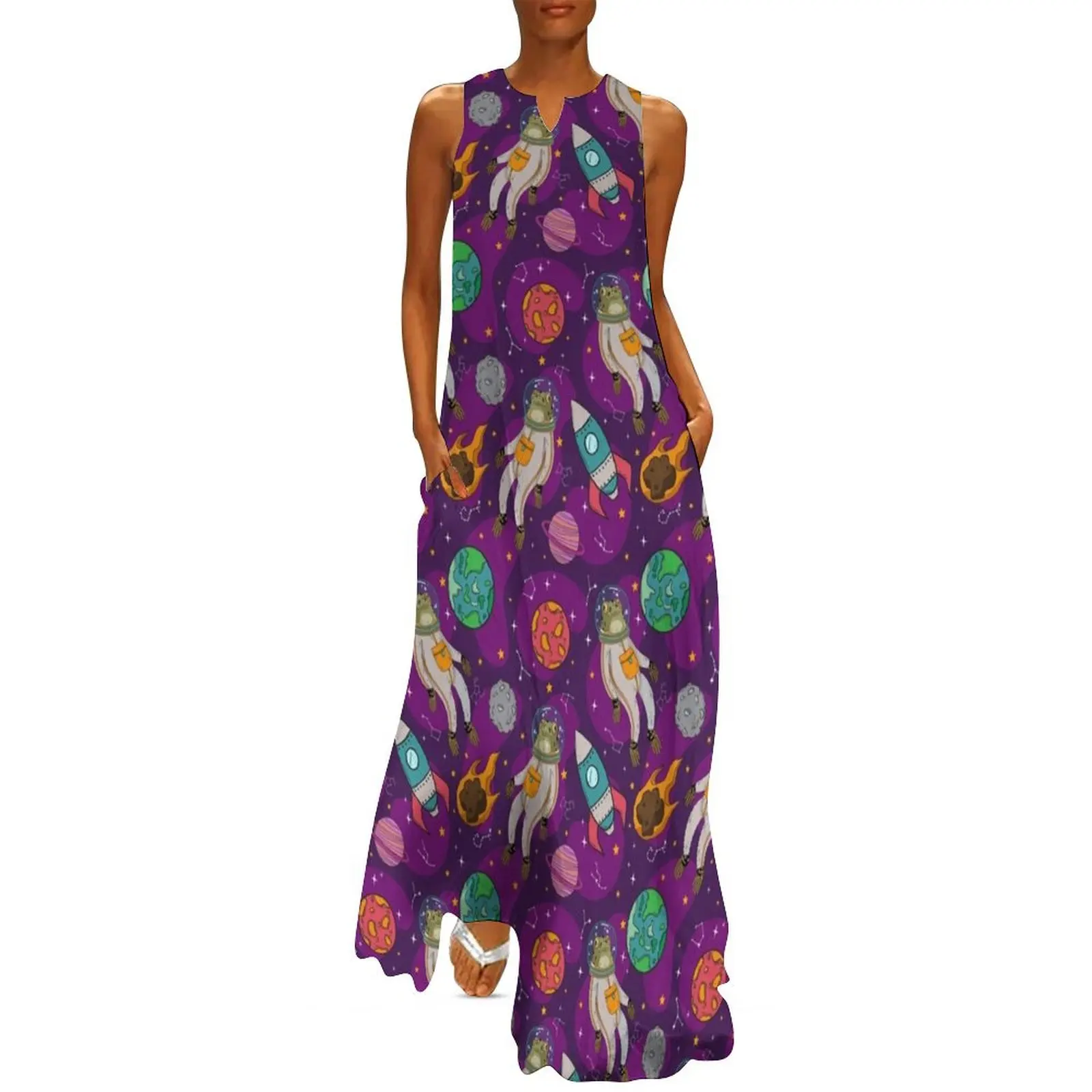 

Frogs In Space - Purple Long Dress Aesthetic clothing Women"s dress luxury evening dresses for women 2024 Women dresses summer