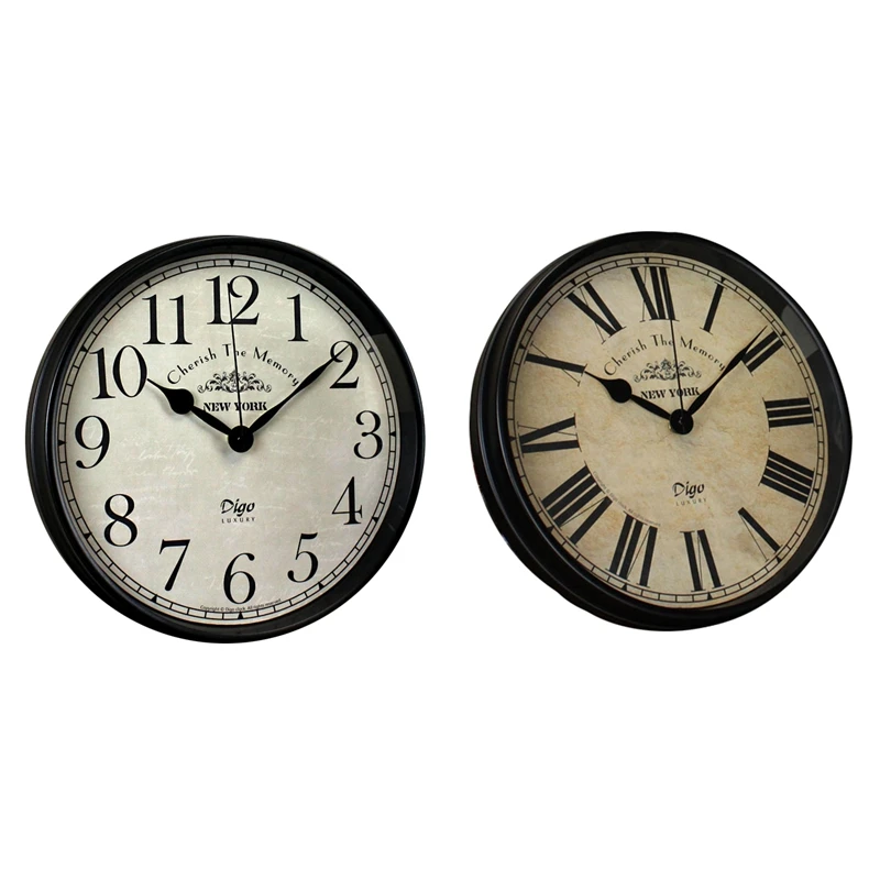 Digo Wall Clock 12 Inch Metal Silent Non-Ticking Battery European Digital Clocks Decor Table Dial For Indoor Home