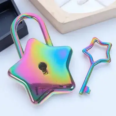 

1pc Star Shaped Padlock Metal Small Lock Cute Decorative Diy Lock For Diary Jewelry Box Durable Anti Rust Key Included