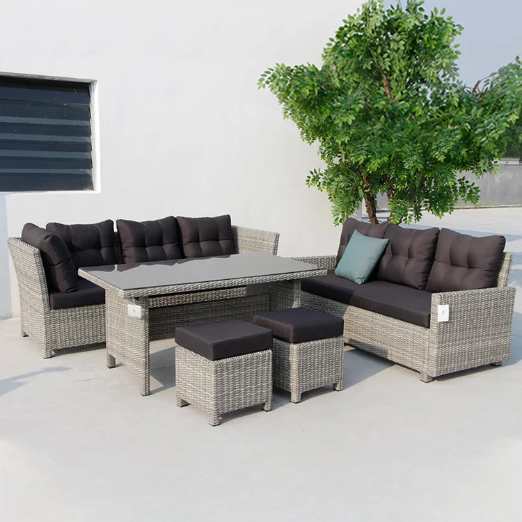 

Outdoor PE Wicker Lounge Sofa Set Garden Patio Furniture with Convexion Seat Chair for Villa Dining Conversation Rattan Material