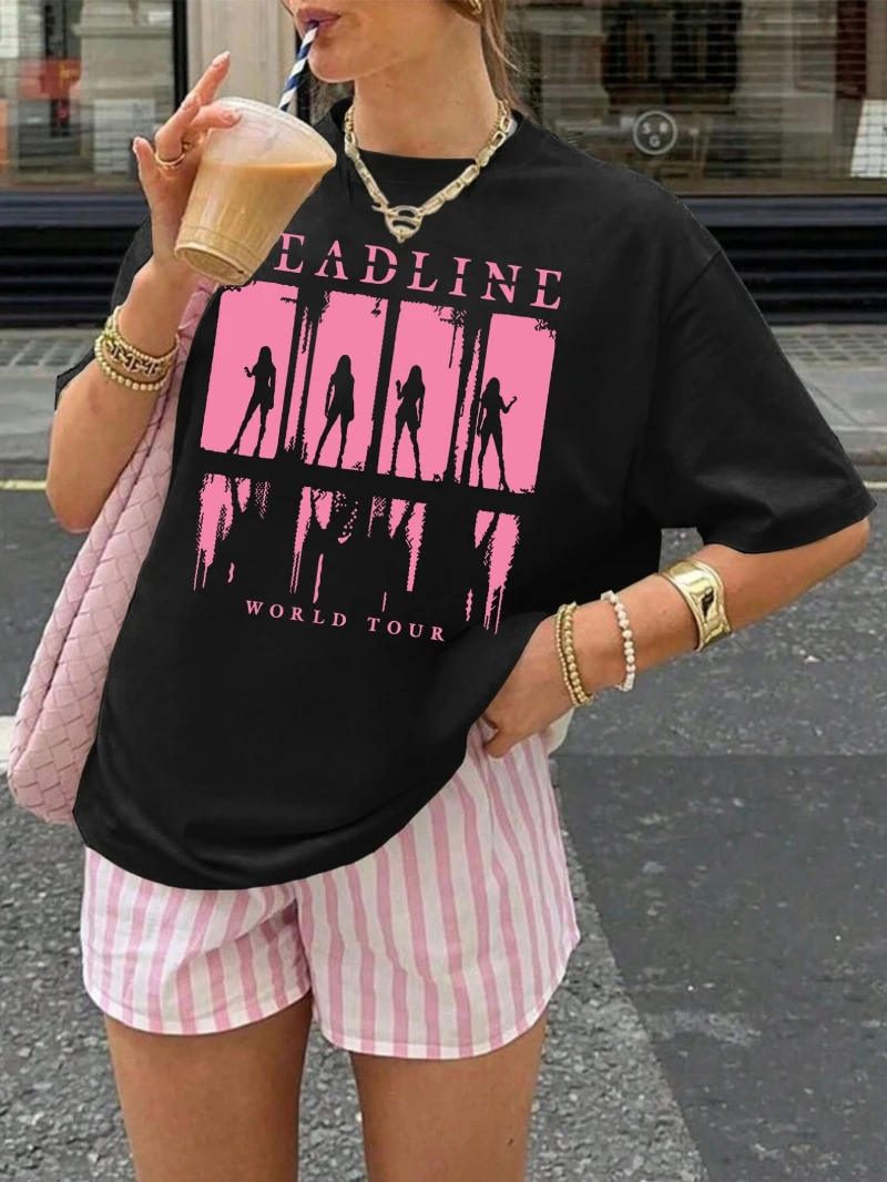 Final Deadline World Tour Women's Retro Cartoon Pattern T-shirt  Pure Cotton Couple Streetwear  oversized t shirt y2k top
