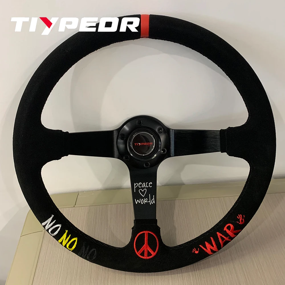 

Universal 350mm Deep Dish Suede Leather Car Steering Wheel Embroidery Design Volante peace world NO WAR