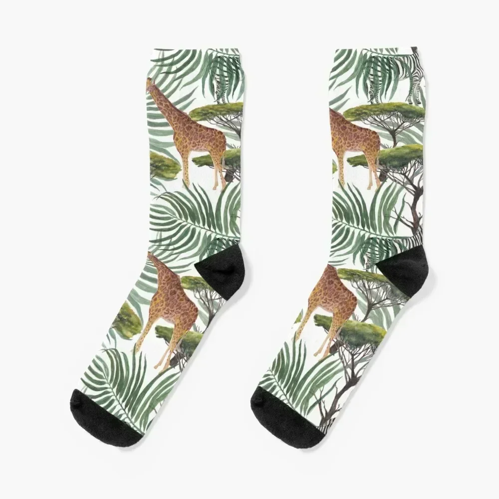 

watercolor acacia and African giraffe pattern Socks gym Running luxury Male Socks Women's