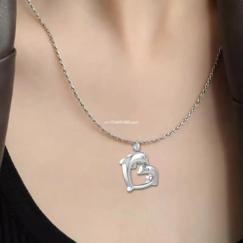 Dolphin Love Heart จี้สร้อยคอ Cremation Urn เครื่องประดับผู้ถือขี้เถ้าสร้อยคอ