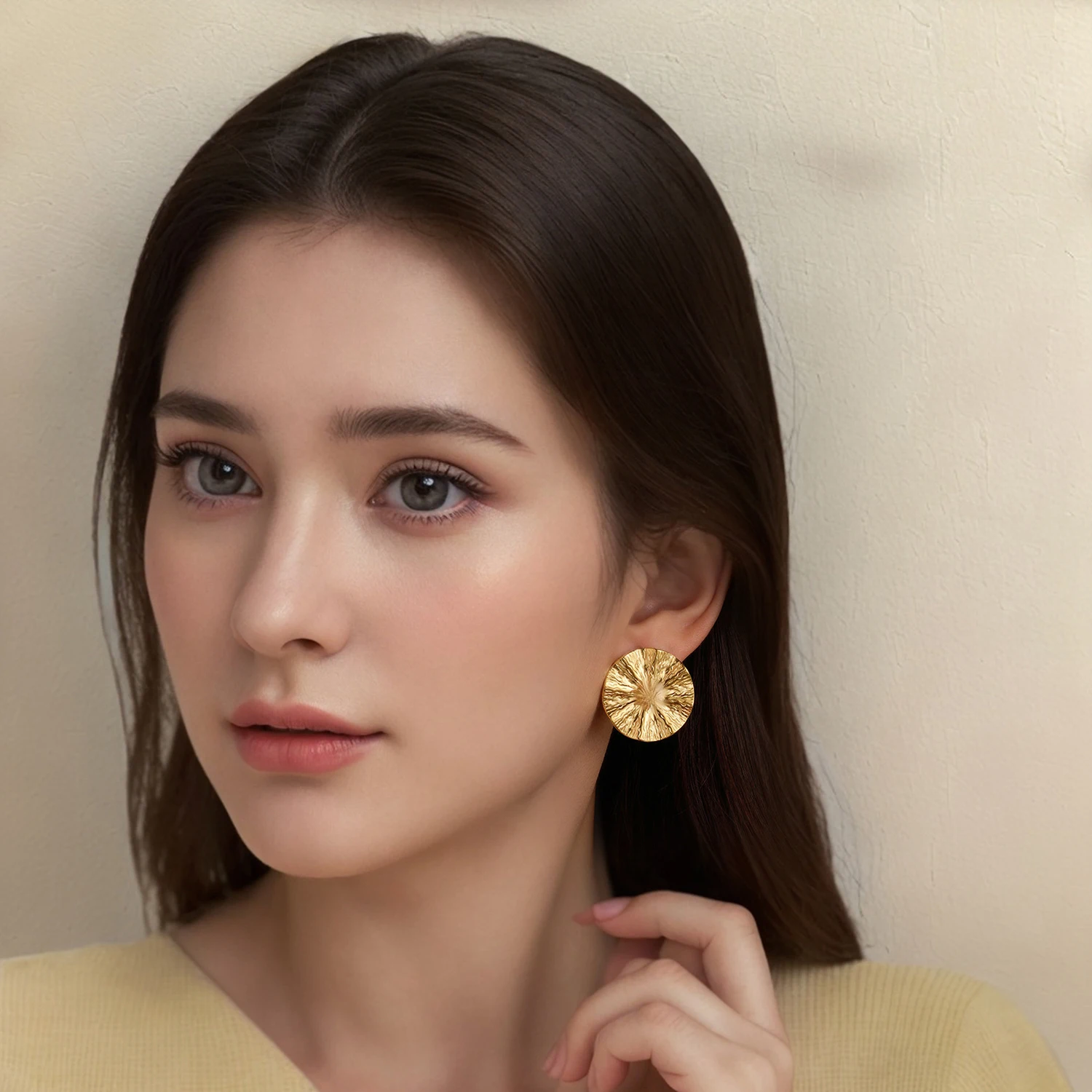 New Stainless Steel Big Stud Earrings For Women Round Fold Flowers Hyperbolic Metal 18K Gold Plated Trendy Jewelry Gift