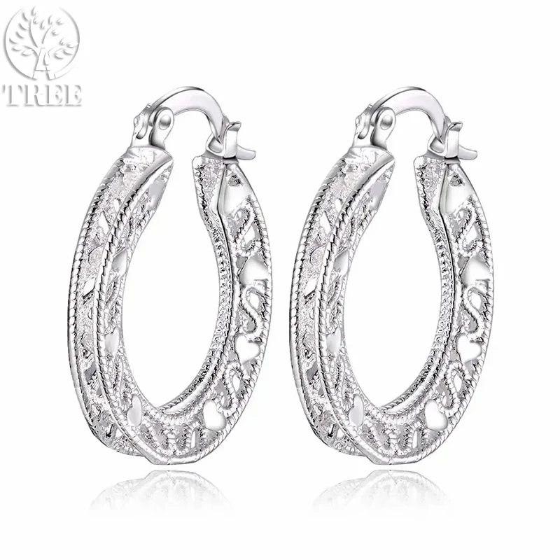 

ALITREE WOMEN favorite Christmas gift female retro delicate hollow oval geometry earrings fashion 925 Sterling Silver jewelry