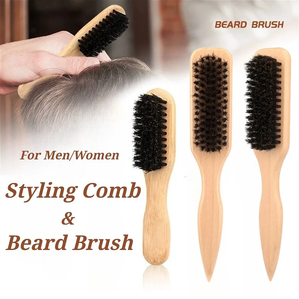 

Boar Bristle Hair Brush Women Bamboo Styling Comb Men Beard`Brush Teasing Combs Barber Cleaning Brush Salon Hairdressing Tools