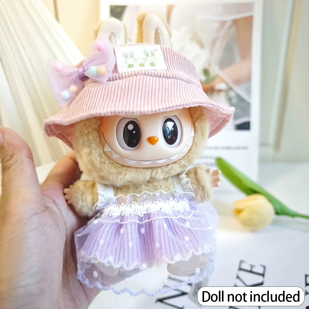 15/17cmビニール製ぬいぐるみ服 ラブブペンダント ラッキーパープルボウドレス ラブブV1/V2/V3服アクセサリー