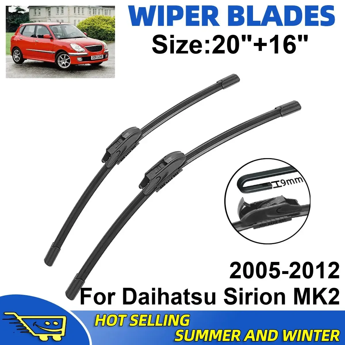 

2PCS Wiper Blades Set Kit For Daihatsu Sirion MK2 2005-2012 Front Windshield Brushes Windscreen Window Accessories