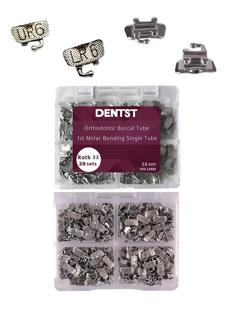 20Sets Orthodontic 1st Molar Convertible Laser Mark Buccal Tube Dental Bondable Roth Single Tubes Mesh Base