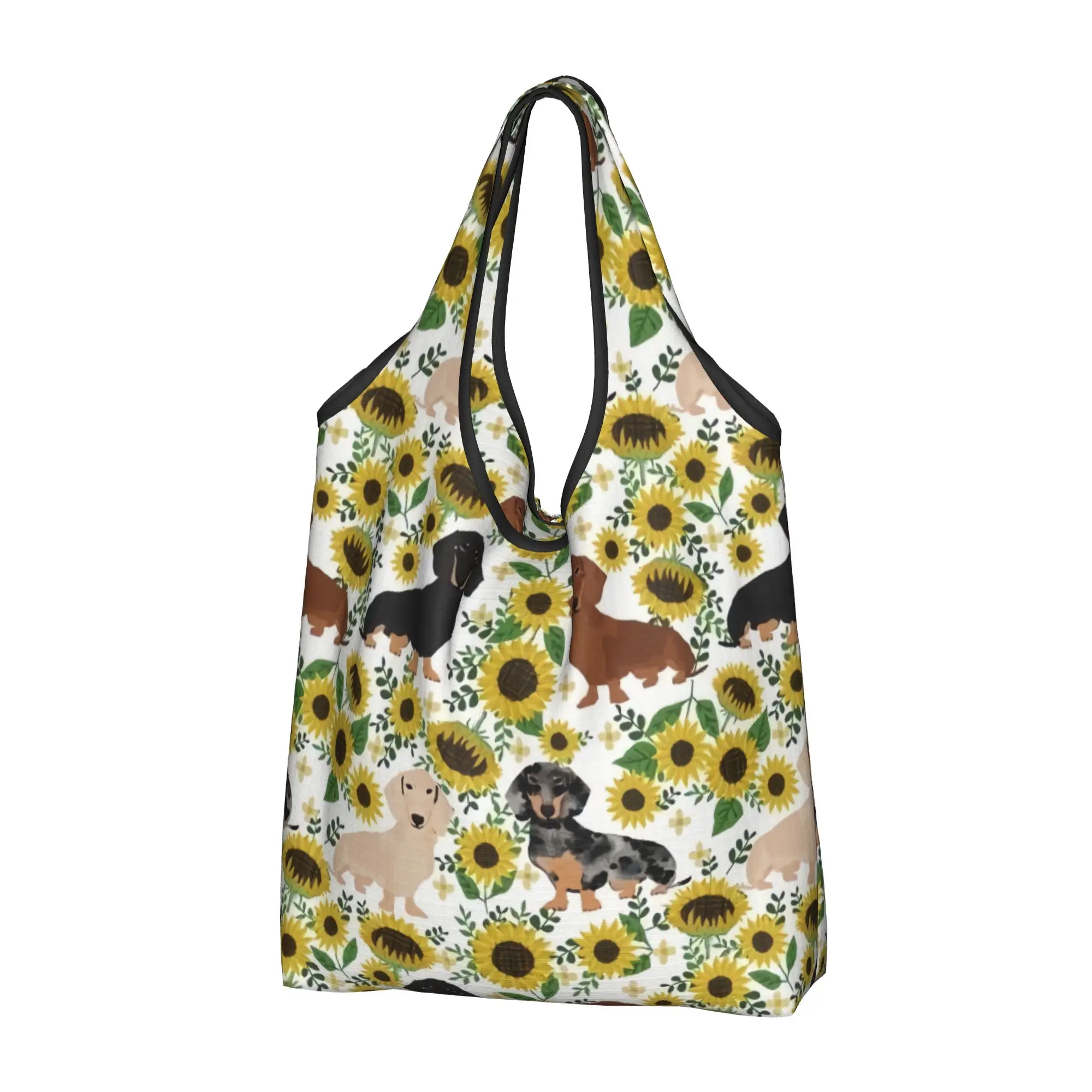 Recycling Badger Sausage Dog  Shopping Bag Women Tote Bag Portable Dachshund Puppy  Grocery Shopper Bags