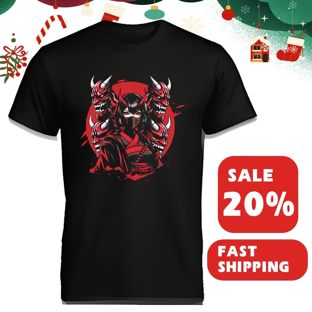 

NEW LIMITED Anime Girl Gothic Waifu Japanese Kawaii Otaku Oni Mask T-Shirt