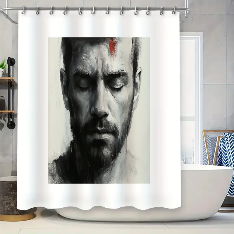 Abstract Portrait Shower Curtain Modern Art Bathroom Decor Minimalist Black and White Wall Hanging Home Textile Room Divider