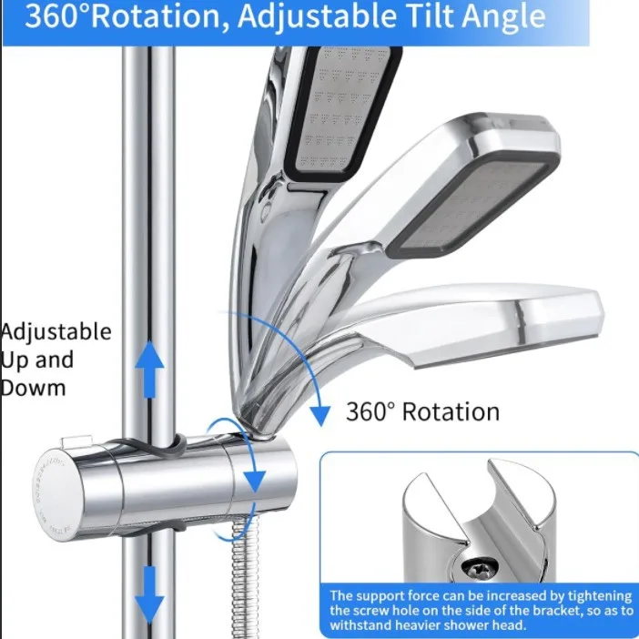 Universal Adjustable Shower Head Holder 22mm-25mm Bracket ABS Chrome Plated Hand Shower Rail Slider Clamp