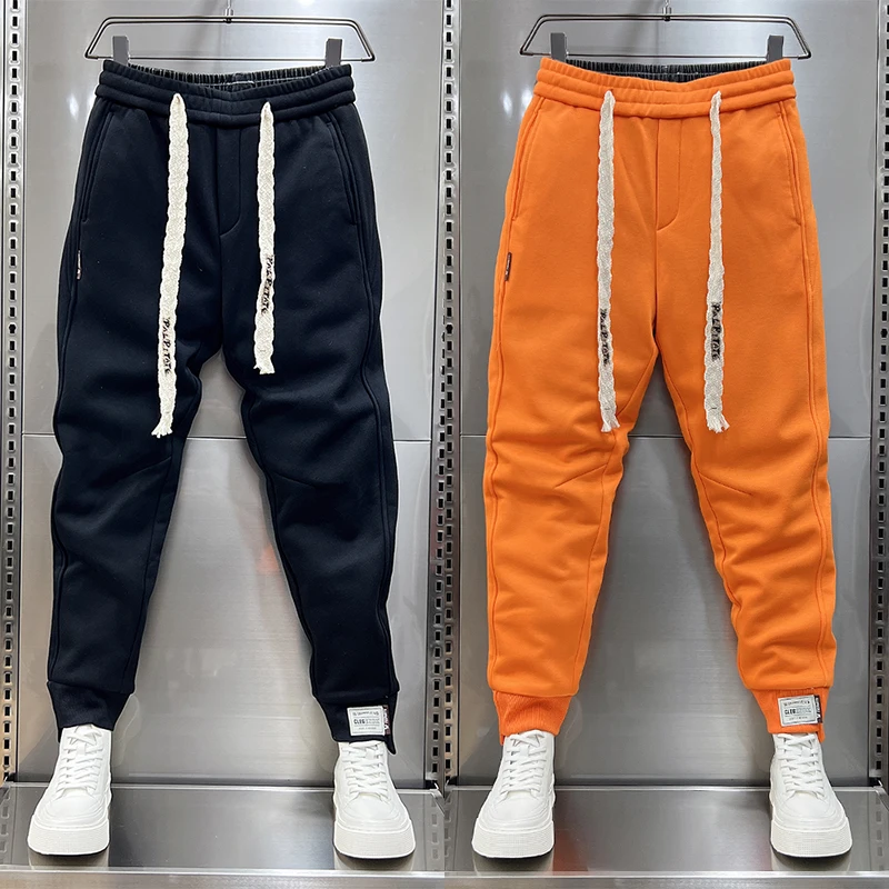 Autumn Men's orange Joggers Korean High Street Sports Trousers Cotton 9-Minute Sweatpants Fashionable Men's Clothing 2025