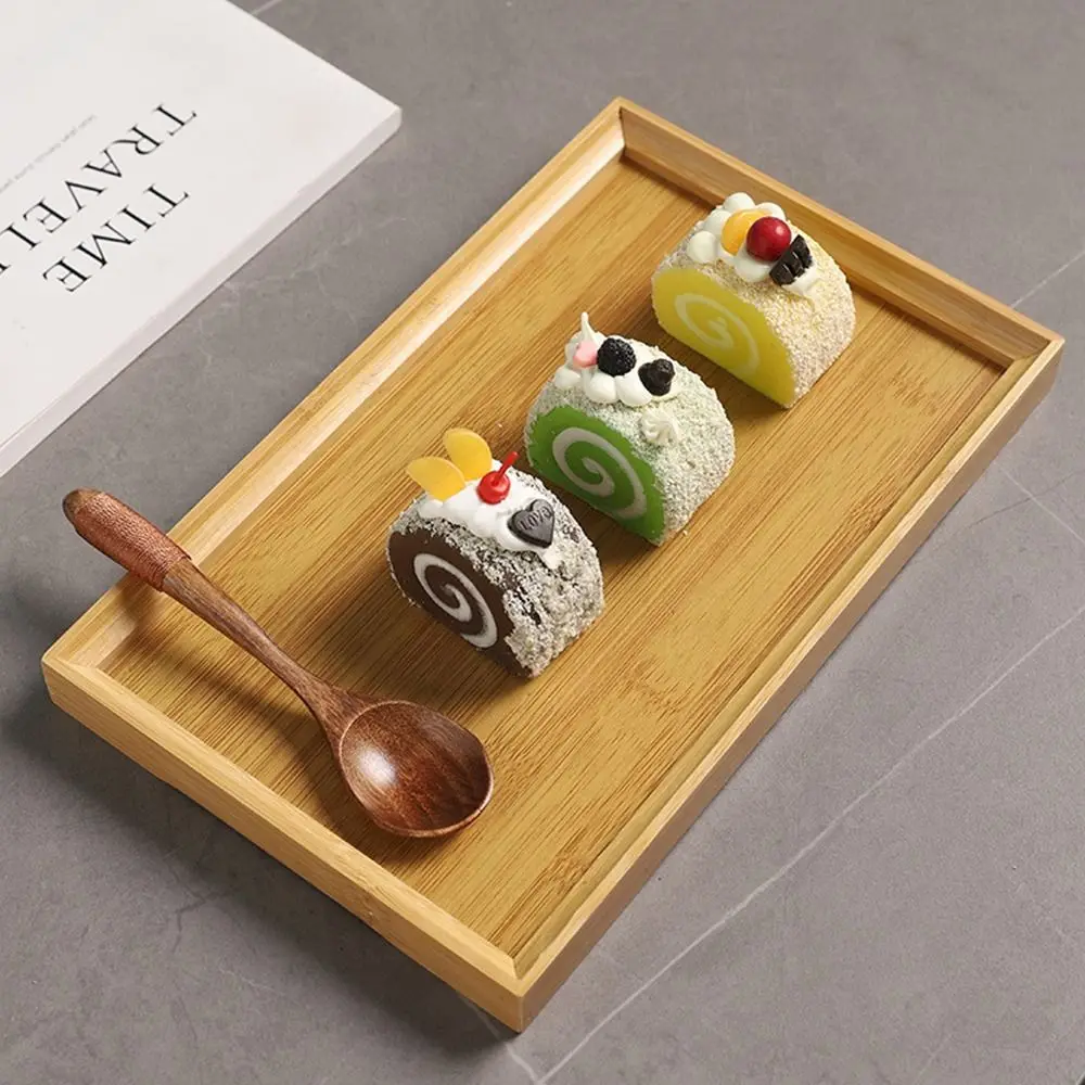 Decorate Tray Natural Bamboo Bamboo Wooden Tray Rectangular Retro Style Food Storage Trays Dessert Pallet Kitchen