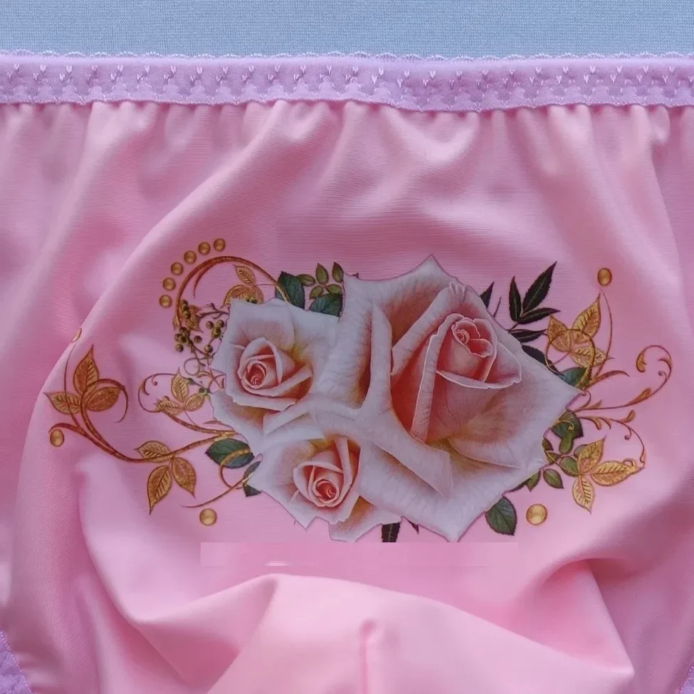 Man's Pink  Floral Printing Briefs Live Show Dance