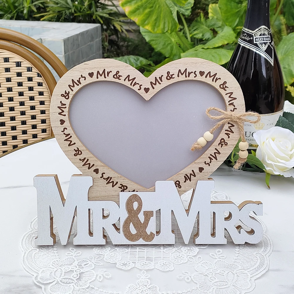 Wedding Picture Frames Mrs&Mr Love Wood Photo Frame Tabletop Wall Display Married 1st Christmas Bridal Shower Gifs Wedding Decor