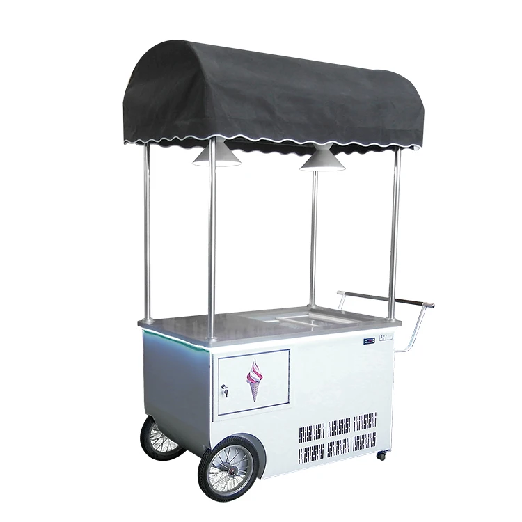 Ice Cream Push Vending Cart With Freezer For Sale Mobile Ice Cream Hand Cart Italian Ice Gelato Cart Commercial Food