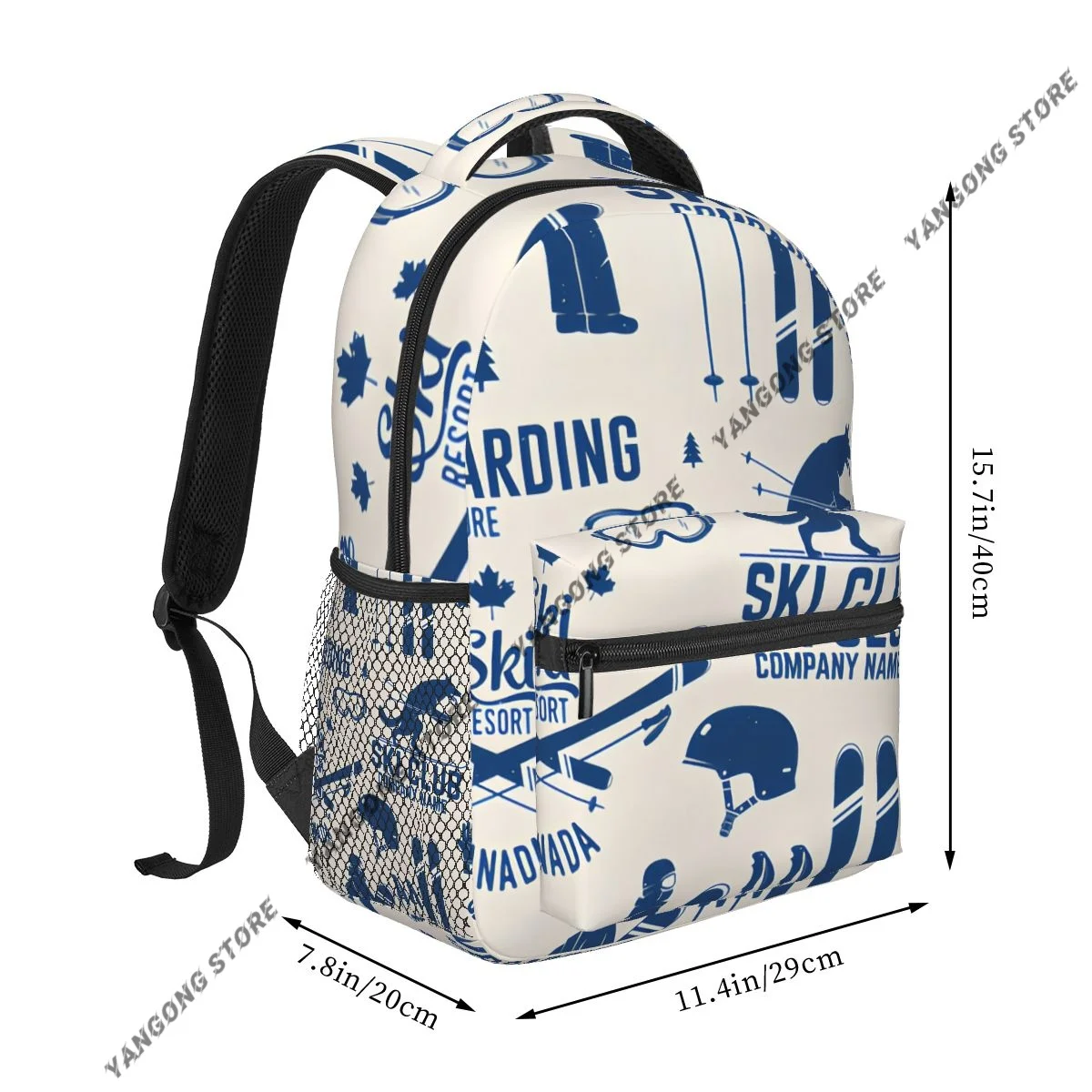 Teenager Bookbag Backpack Travel Bag Ski Vintage Style Skiing Themed Motifs Backpack For Laptop School Bags