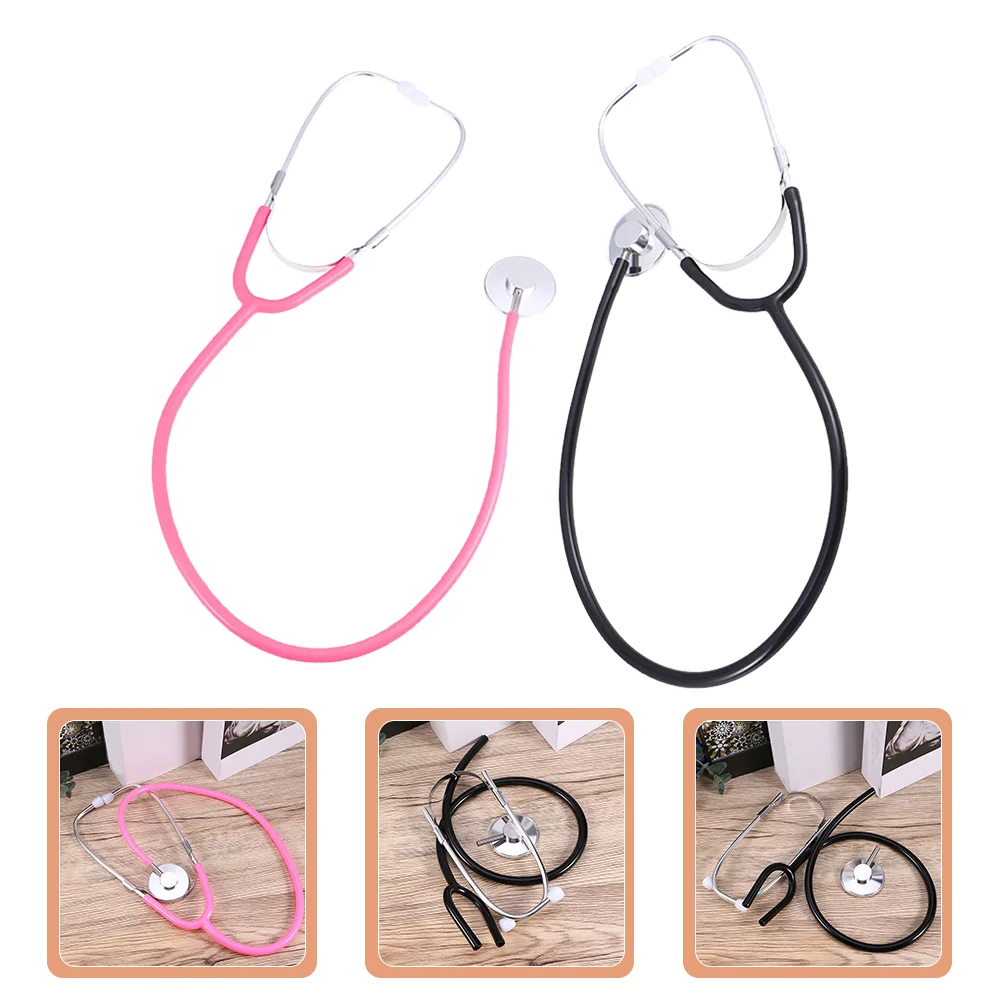 

2 Pcs Stethoscope Toy Kids Nursing Working Cosplay Pink and Black Children for Role-play Aluminum Alloy