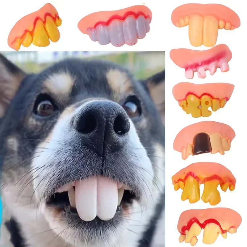 False Teeth for Dog Funny Dentures Pet Decorating Supplies Halloween Cosplay Humans and Vampires Toys Tricky Funny Dentures