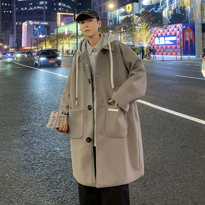

Wool Blend Coats Winter Vintage Mans Round Neck Circular Collarless Simple Clean Minimalist Modern Contemporary Plain Basic Cool