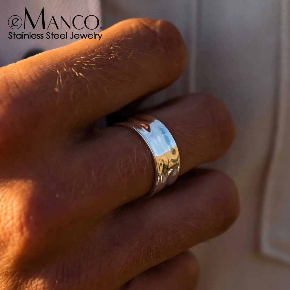 eManco Stainless steel Gold-plated Fashion Wide Ring Simple punk style Suitable for men to wear Fine Jewelry